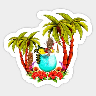 Little mermaid in a glass, tropical design Sticker